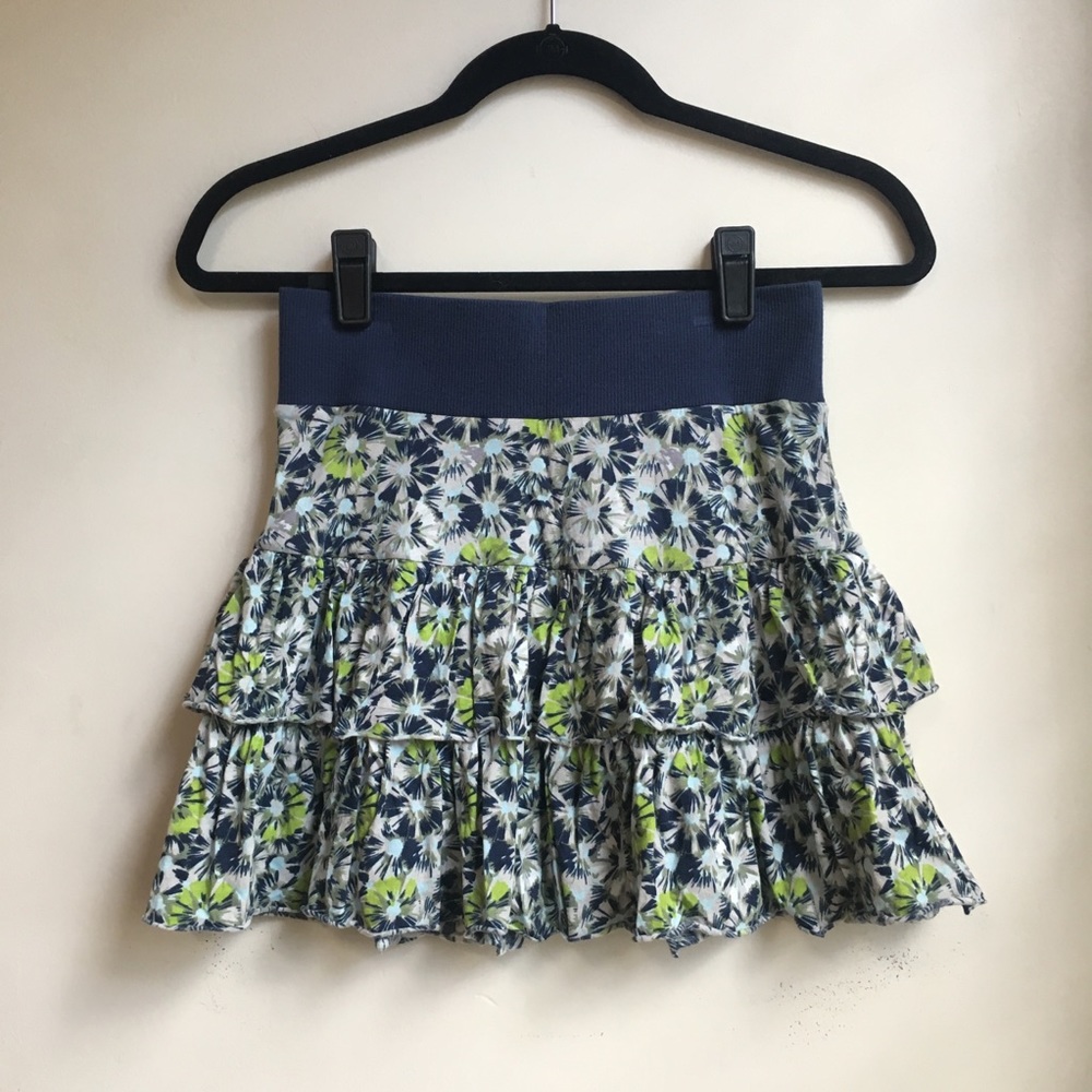 Free People Floral Print Tiered Cotton Mini Skirt